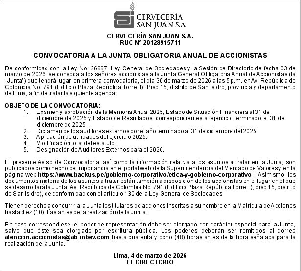 CONVOCATORIA A LA JUNTA OBLIGATORIA ANUAL DE ACCIONISTAS
