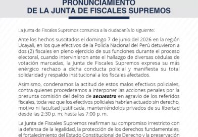 JUNTA DE FISCALES RECHAZA DETENCIÓN DE 2 FISCALES EN PUCALLPA